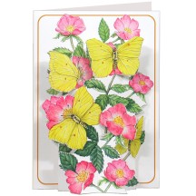 3-D Yellow Butterflies and Flowers Card ~ England